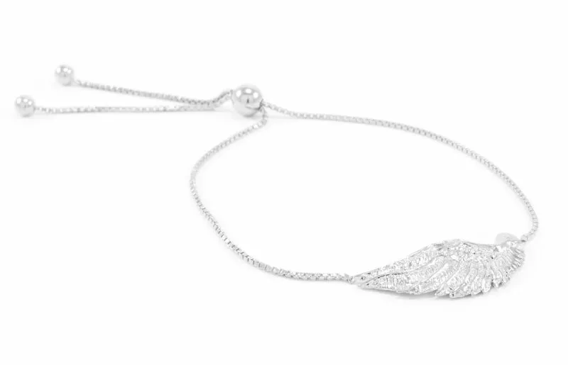 Angel Wing Bolo Friendship Bracelet, White Rhodium
