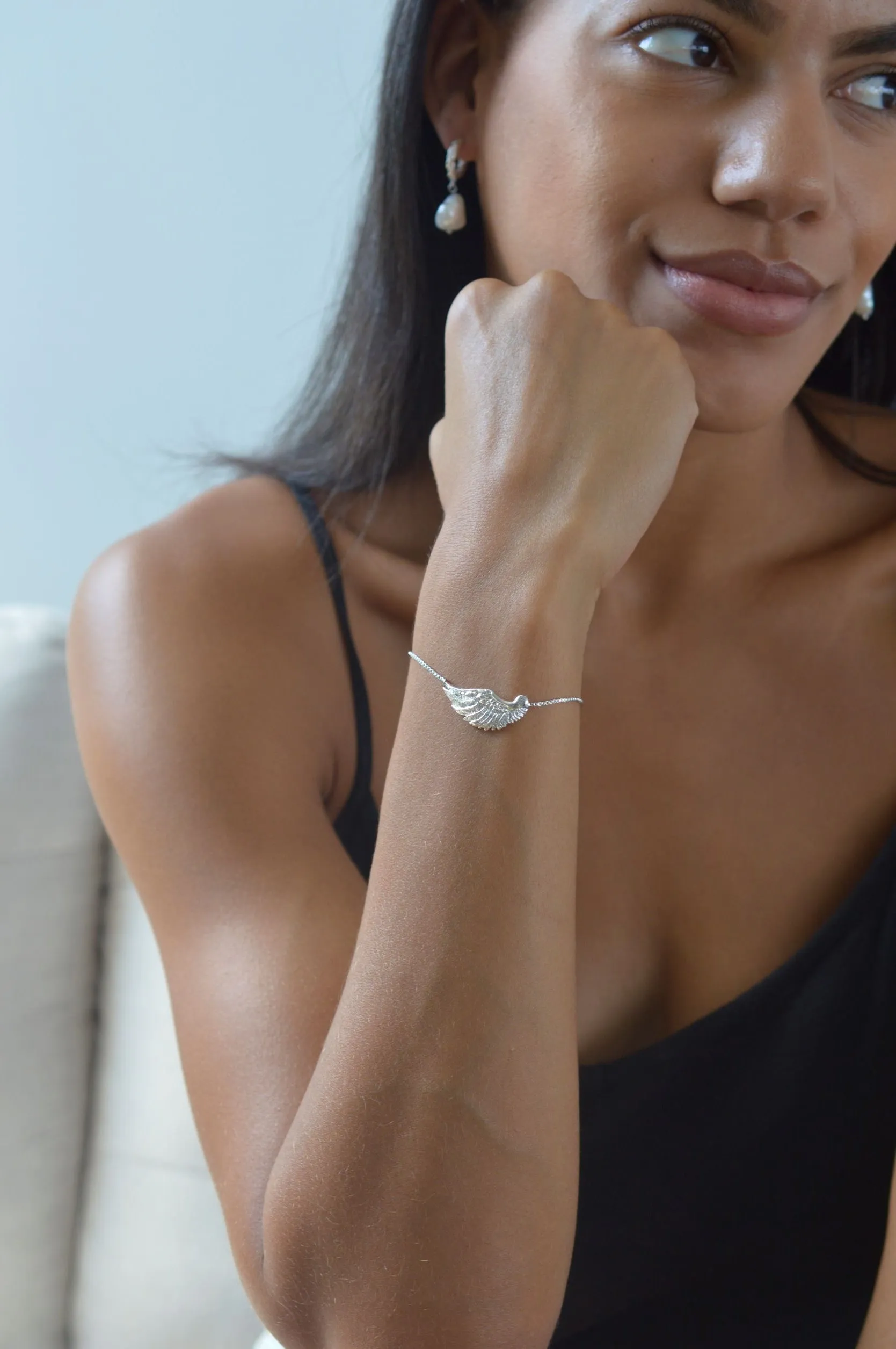 Angel Wing Bolo Friendship Bracelet, White Rhodium