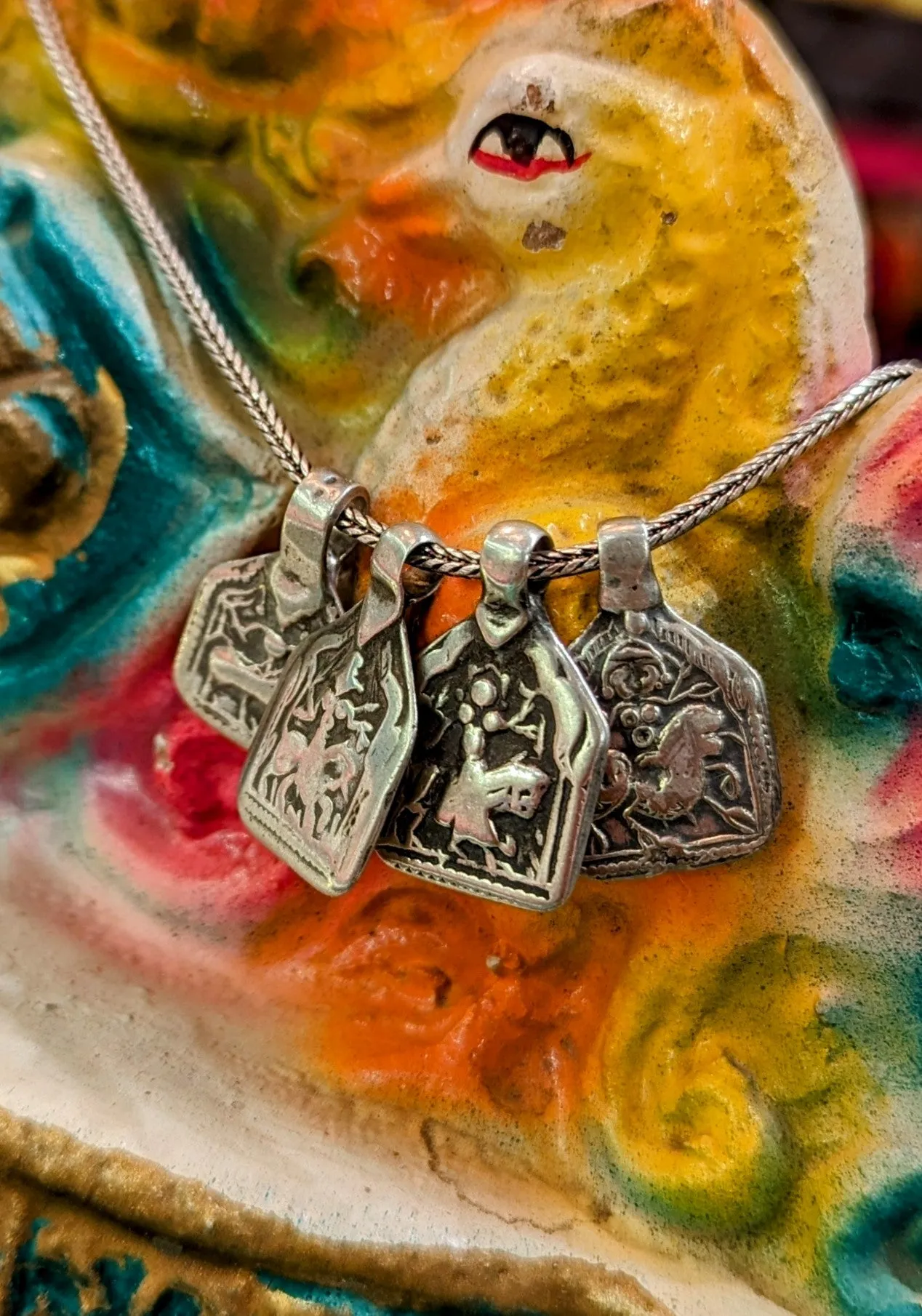 Antique Indian god amulet pendants - Durga