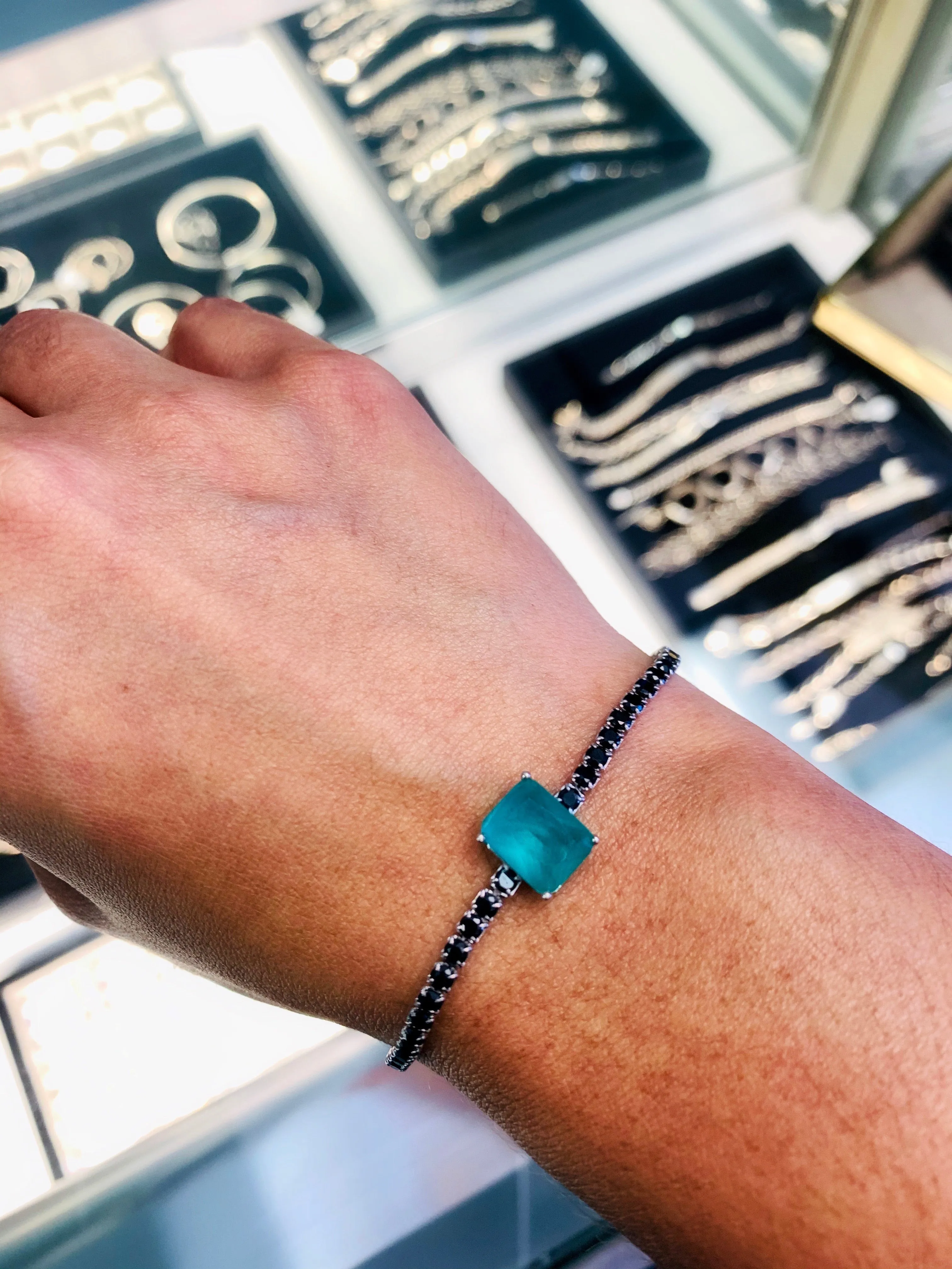 Aqua Gemstone Adjustable Bracelet