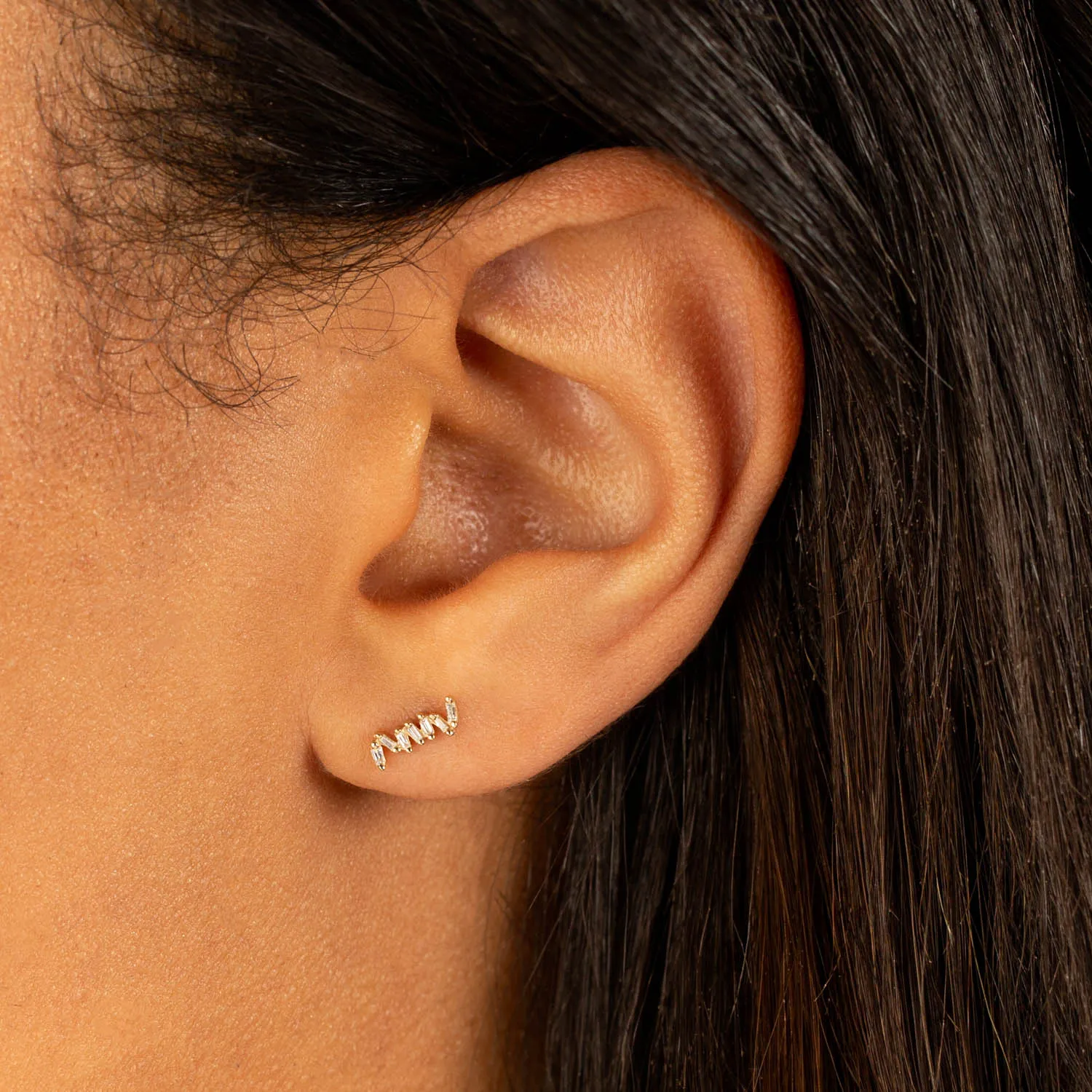 Baguette Diamond Zig Zag Stud Earring 14K