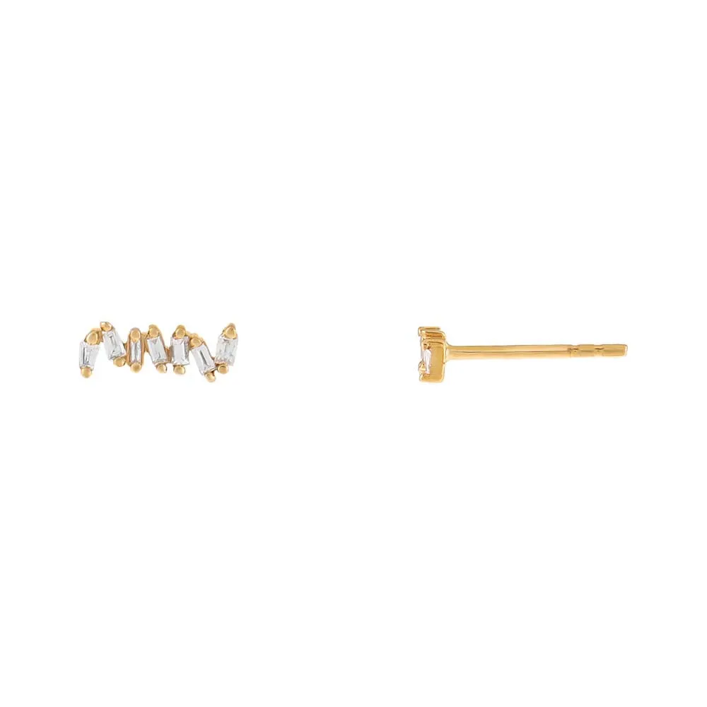 Baguette Diamond Zig Zag Stud Earring 14K