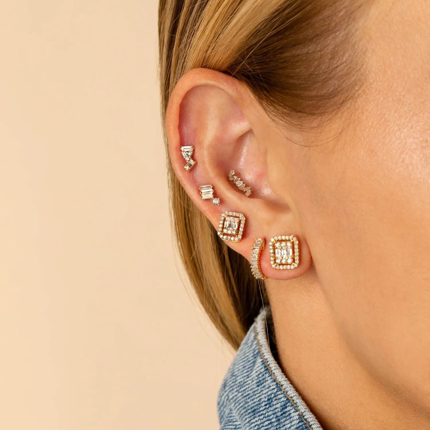 Baguette Diamond Zig Zag Stud Earring 14K