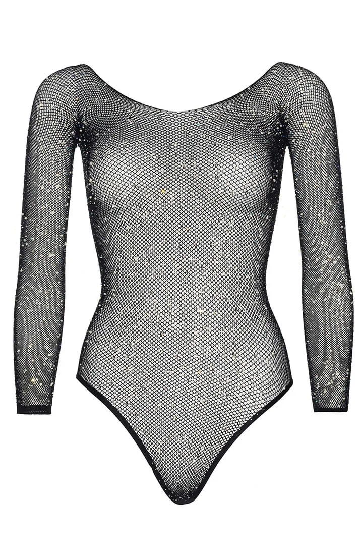 Black bodysuit with rhinestones - Black Gossip