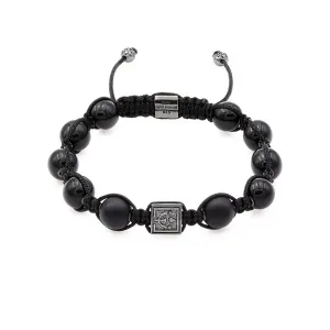 Black Onyx Signature Stone Bead Bracelet in Rhodium/Silver | 10MM