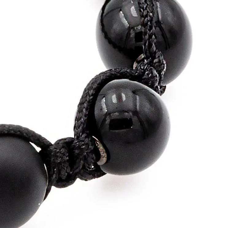 Black Onyx Signature Stone Bead Bracelet in Rhodium/Silver | 10MM