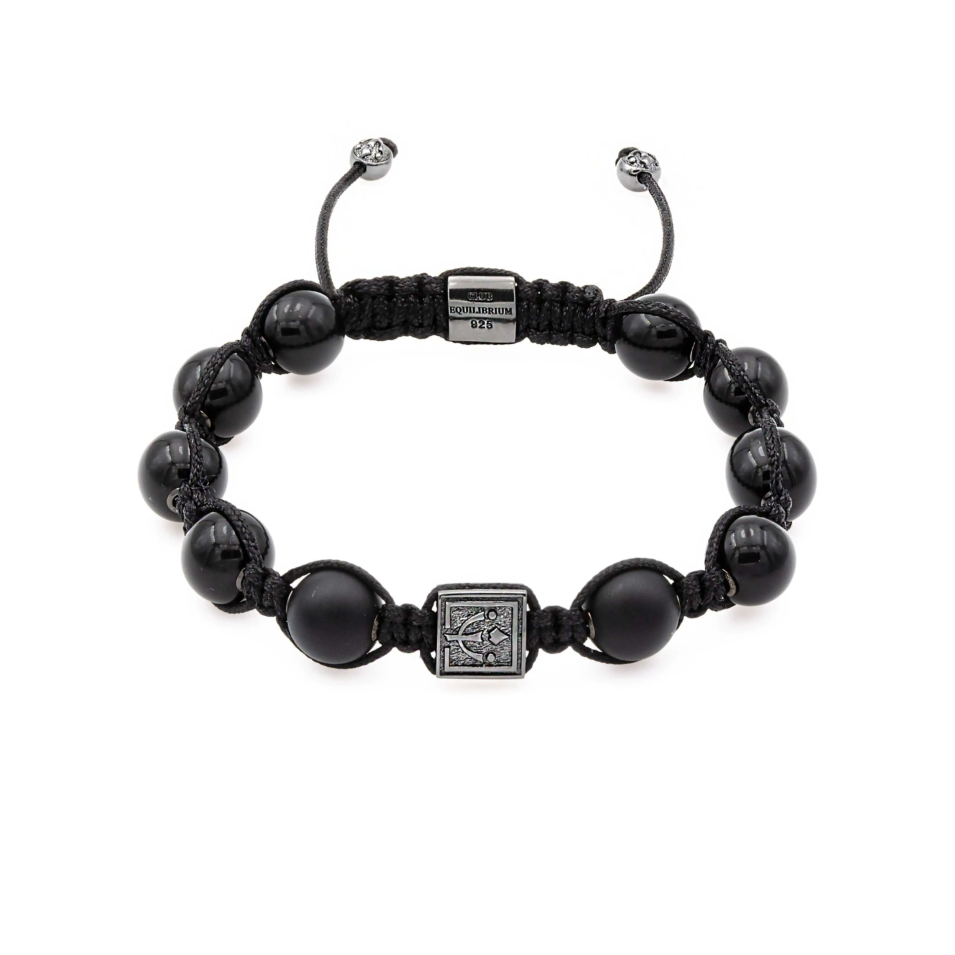 Black Onyx Signature Stone Bead Bracelet in Rhodium/Silver | 10MM