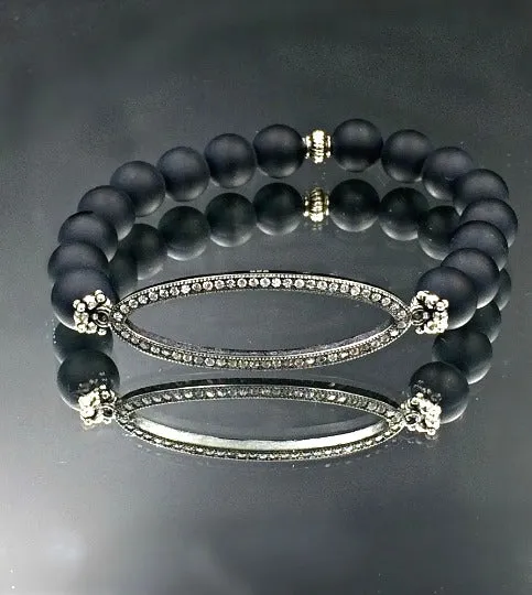 Black Onyx Stretch Bracelet with Pave CZ Oval