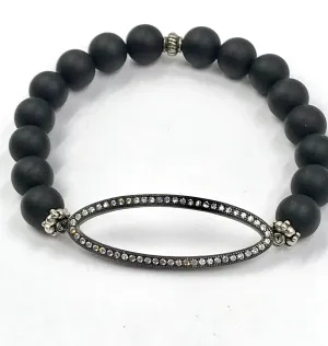 Black Onyx Stretch Bracelet with Pave CZ Oval