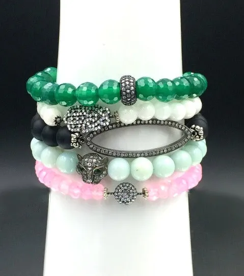 Black Onyx Stretch Bracelet with Pave CZ Oval