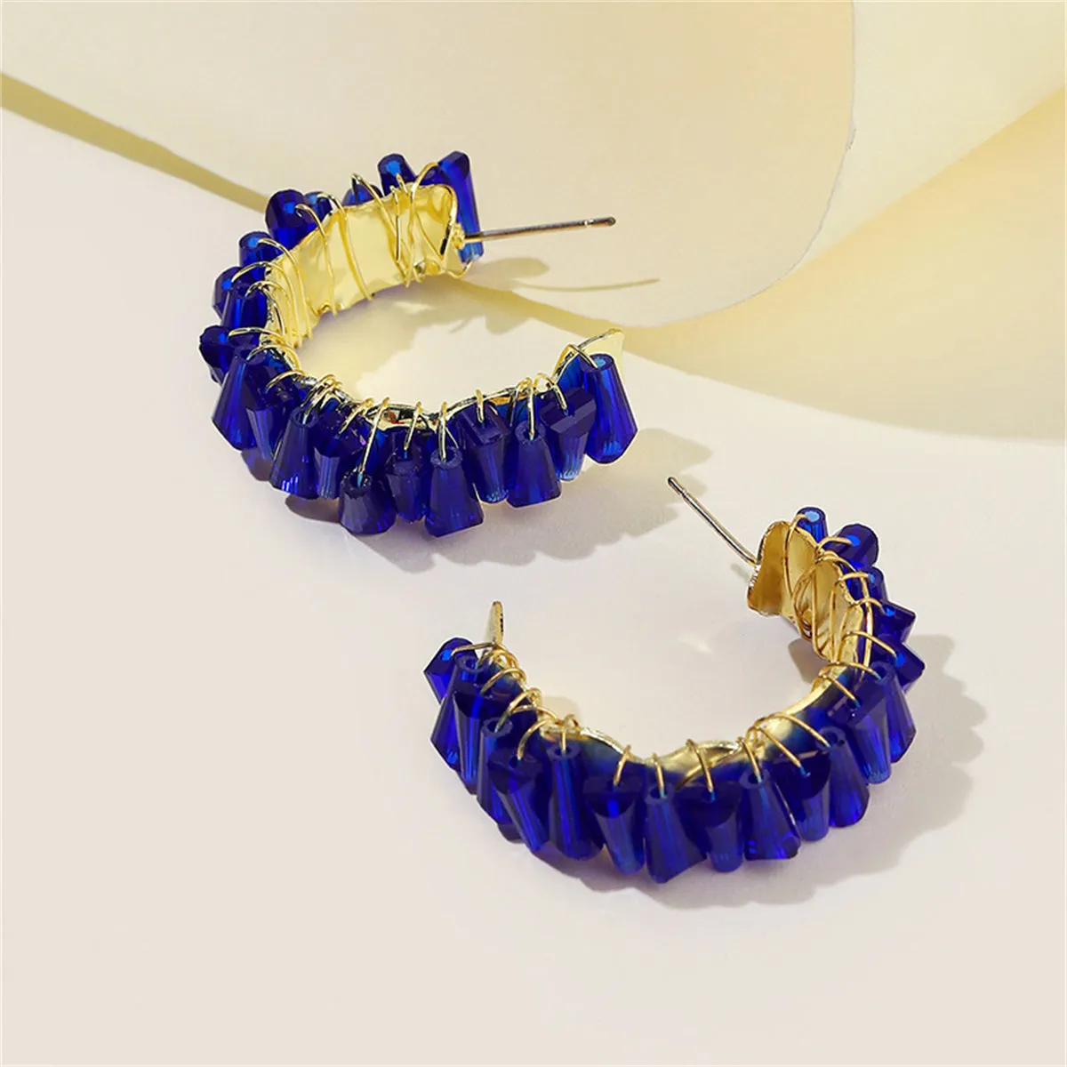 Blue Acrylic & 18K Gold-Plated C-Shape Stud Earrings