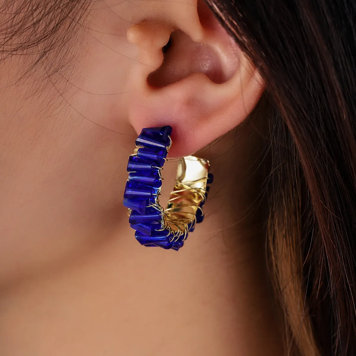 Blue Acrylic & 18K Gold-Plated C-Shape Stud Earrings