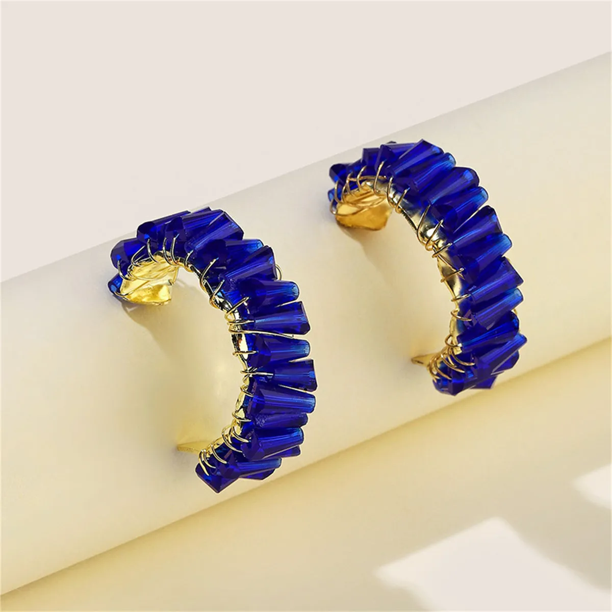 Blue Acrylic & 18K Gold-Plated C-Shape Stud Earrings