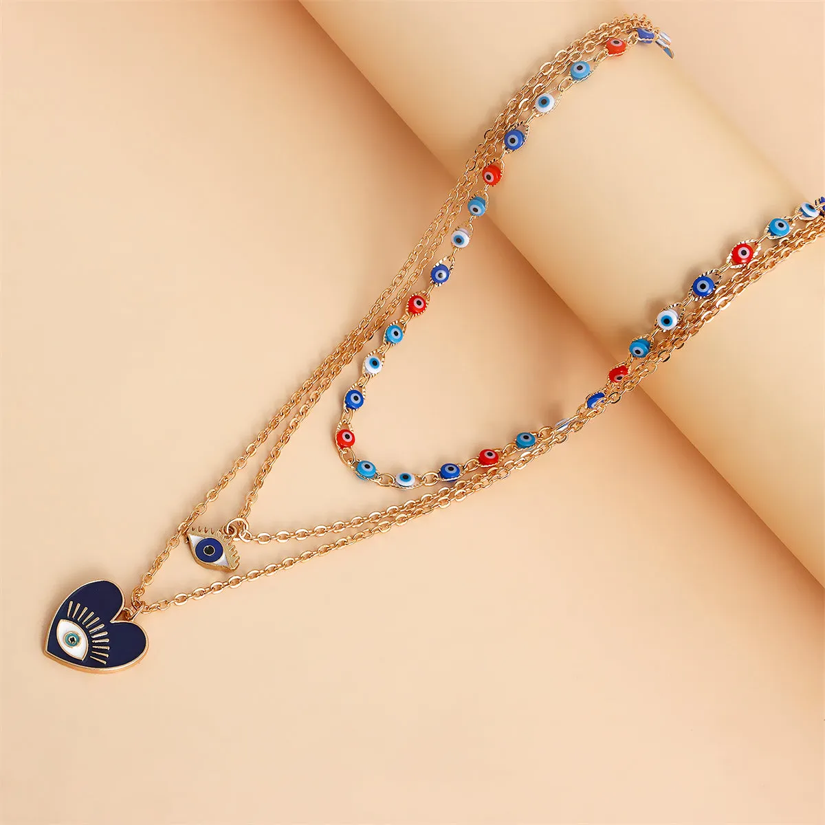 Blue Acrylic & Enamel 18K Gold-Plated Eye Heart Layered Pendant Necklace