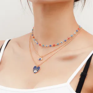 Blue Acrylic & Enamel 18K Gold-Plated Eye Heart Layered Pendant Necklace