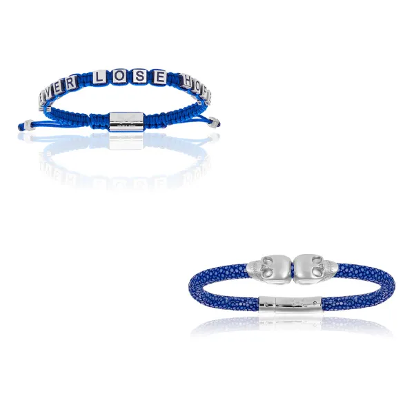 Blue Bracelets with White Gold Gift Idea for Him