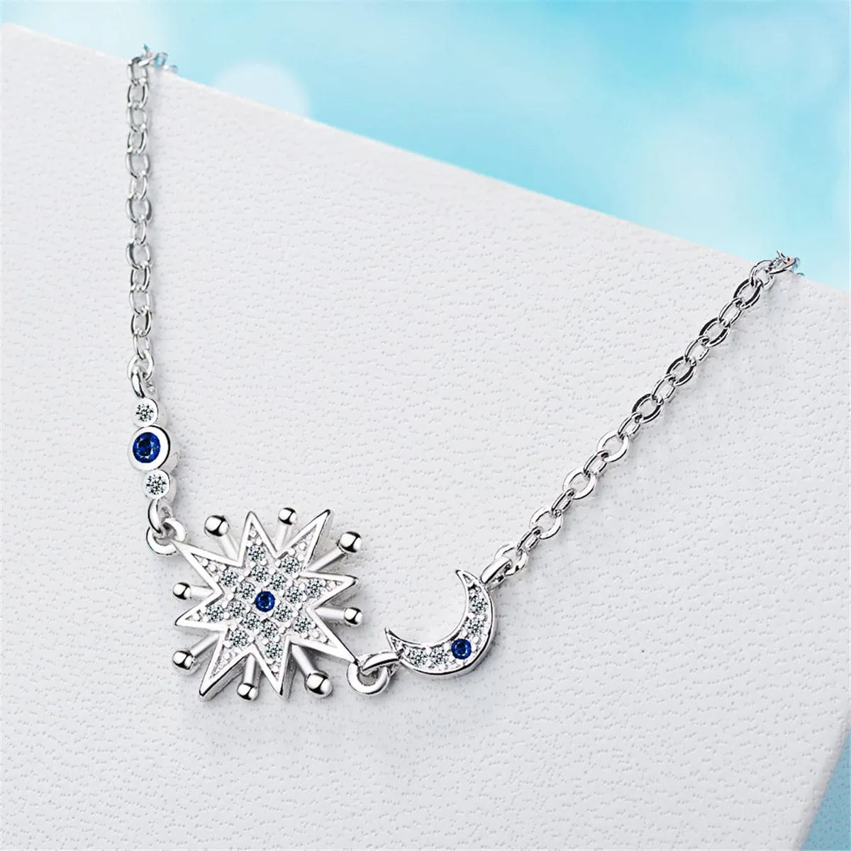 Blue Crystal & Silver-Plated Star & Moon Bracelet