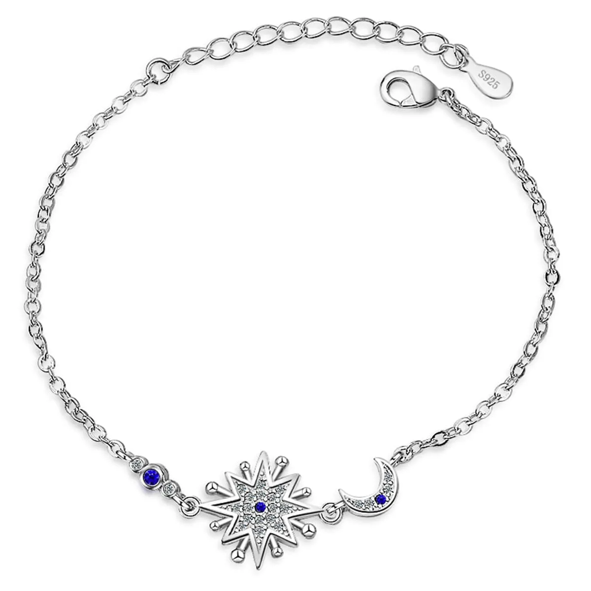 Blue Crystal & Silver-Plated Star & Moon Bracelet