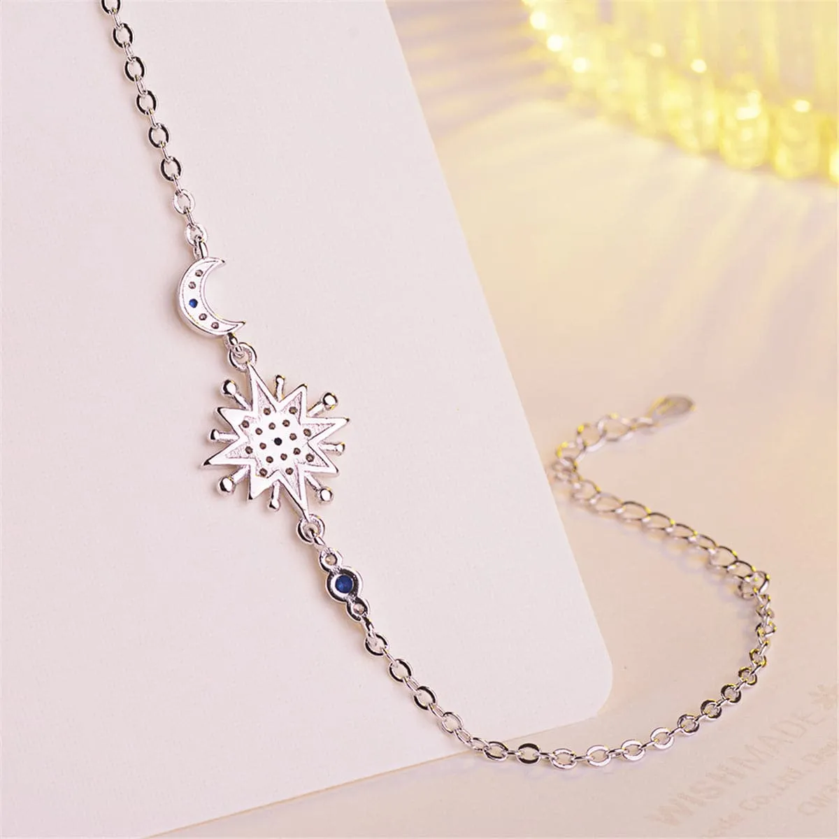 Blue Crystal & Silver-Plated Star & Moon Bracelet
