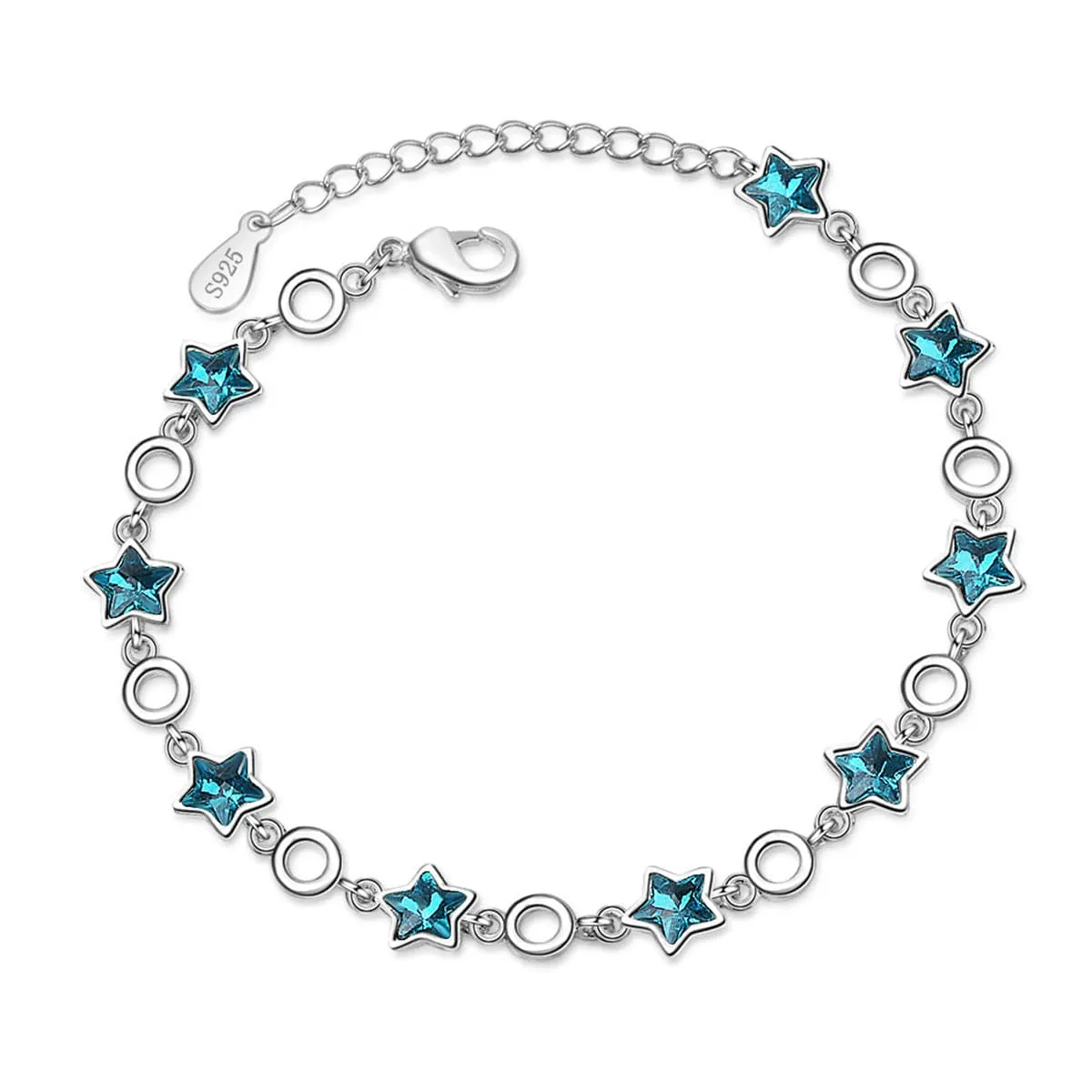 Blue Crystal & Silver-Plated Star Station Bracelet