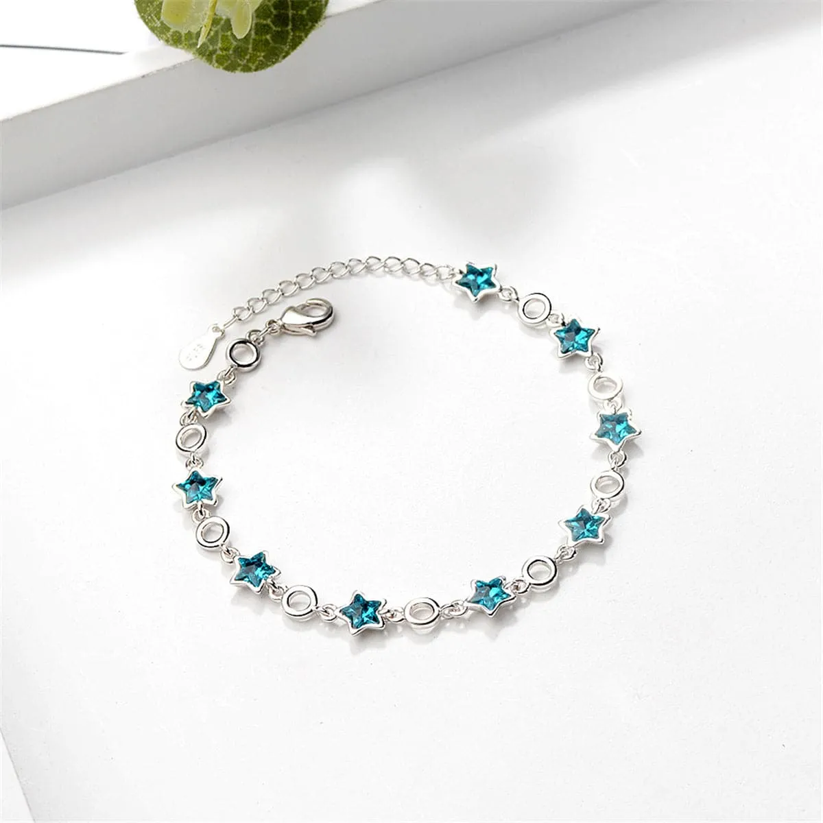 Blue Crystal & Silver-Plated Star Station Bracelet