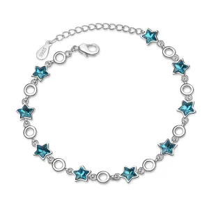 Blue Crystal & Silver-Plated Star Station Bracelet