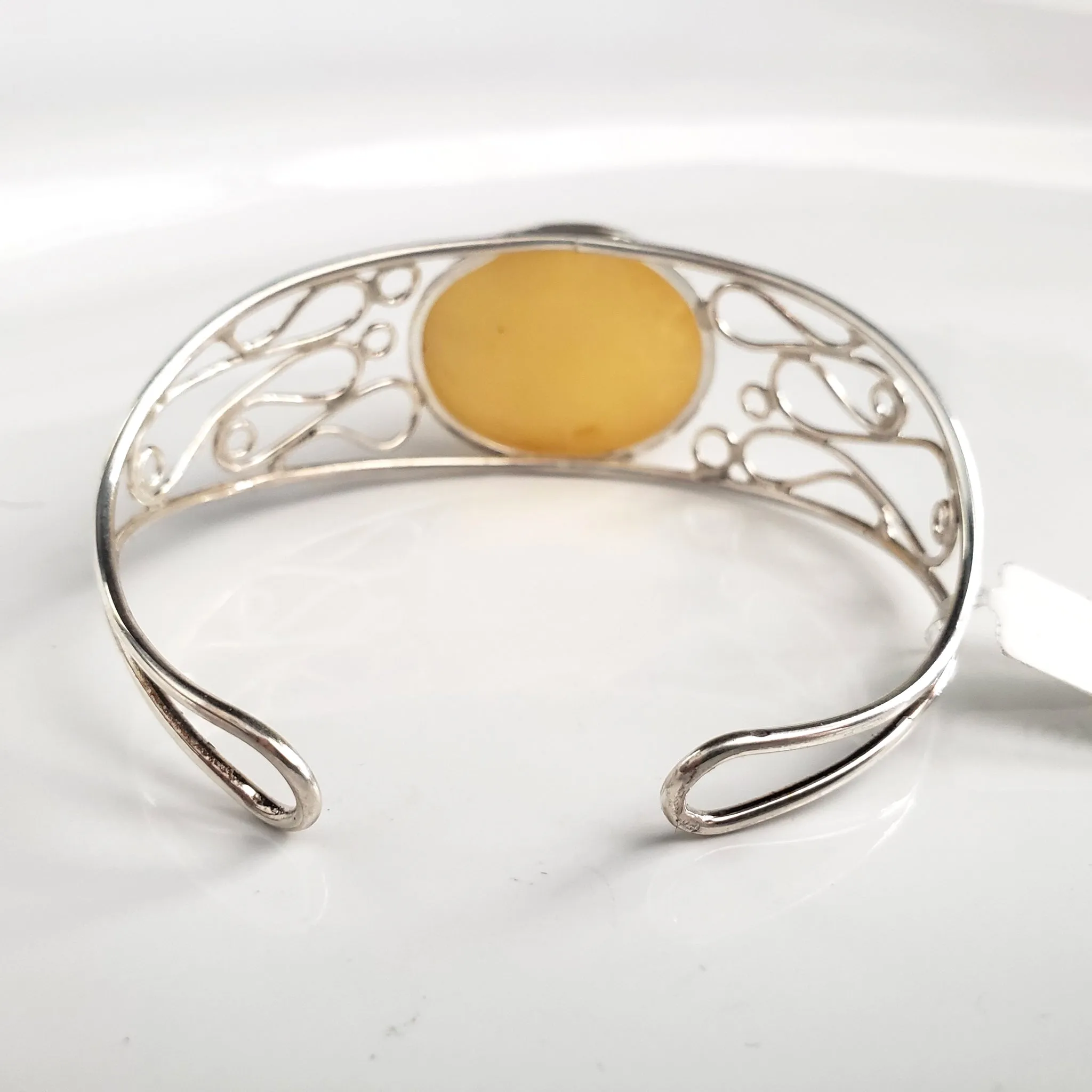 Butterscotch Natural Amber Cuff Bracelet in Modern Sterling Silver Setting