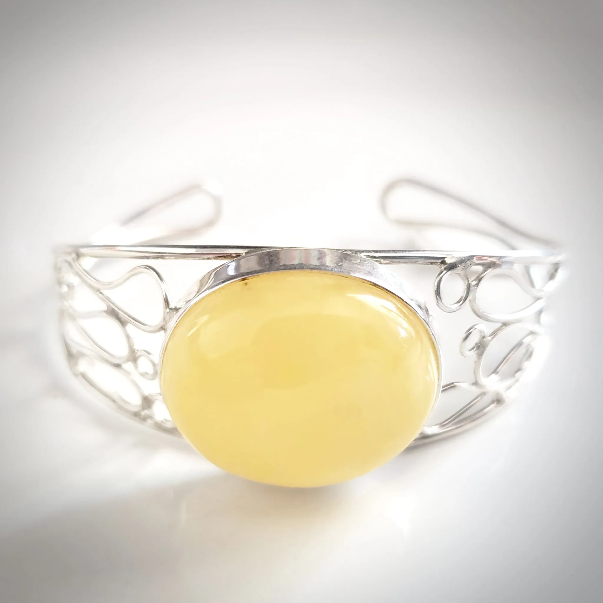 Butterscotch Natural Amber Cuff Bracelet in Modern Sterling Silver Setting