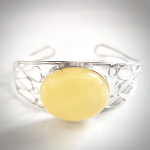 Butterscotch Natural Amber Cuff Bracelet in Modern Sterling Silver Setting