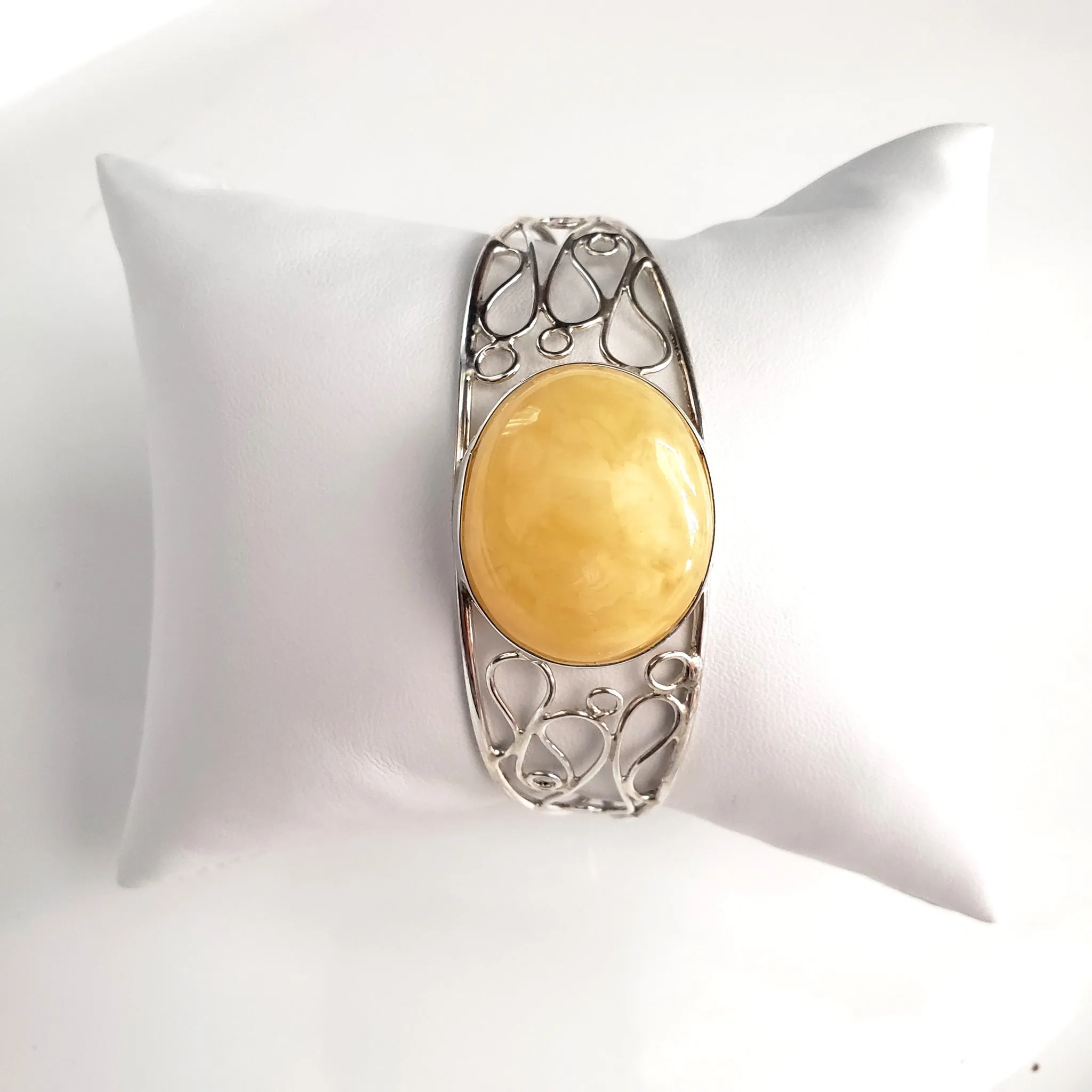 Butterscotch Natural Amber Cuff Bracelet in Modern Sterling Silver Setting