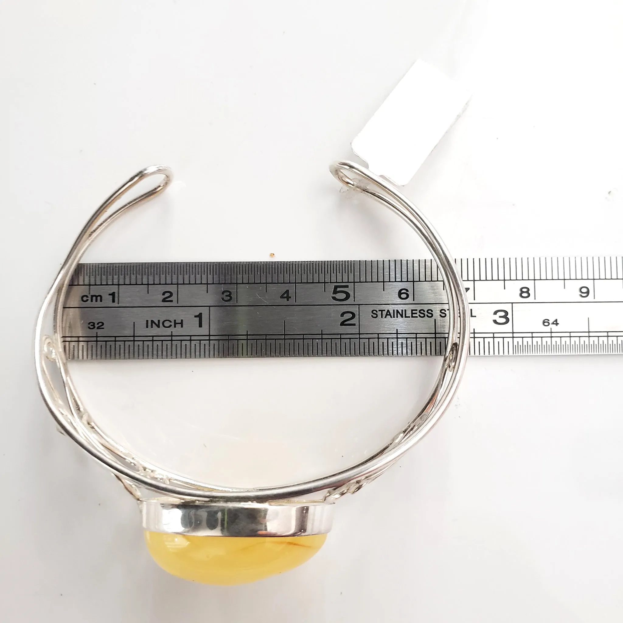 Butterscotch Natural Amber Cuff Bracelet in Modern Sterling Silver Setting
