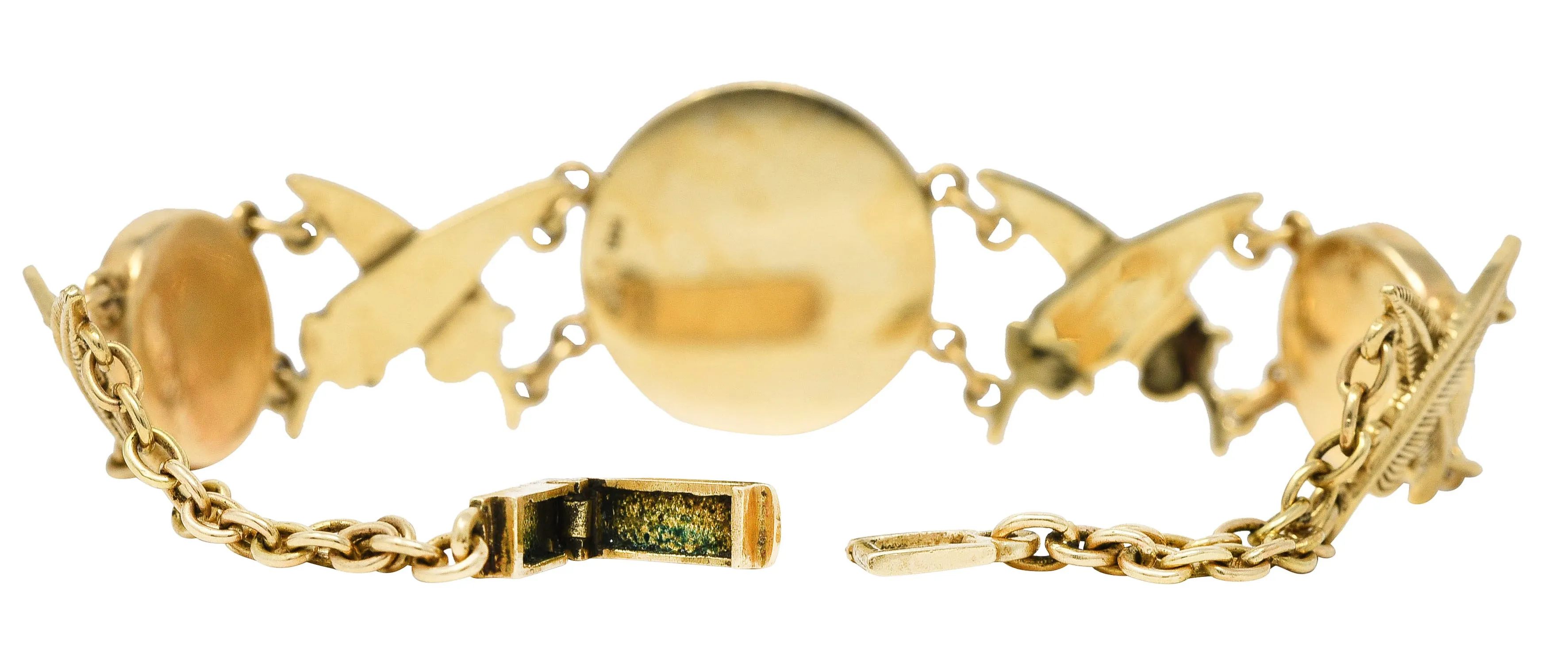 Carter Gough Essex Crystal Quartz 14 Karat Yellow Gold Feather Bird Themed Vintage Link Bracelet