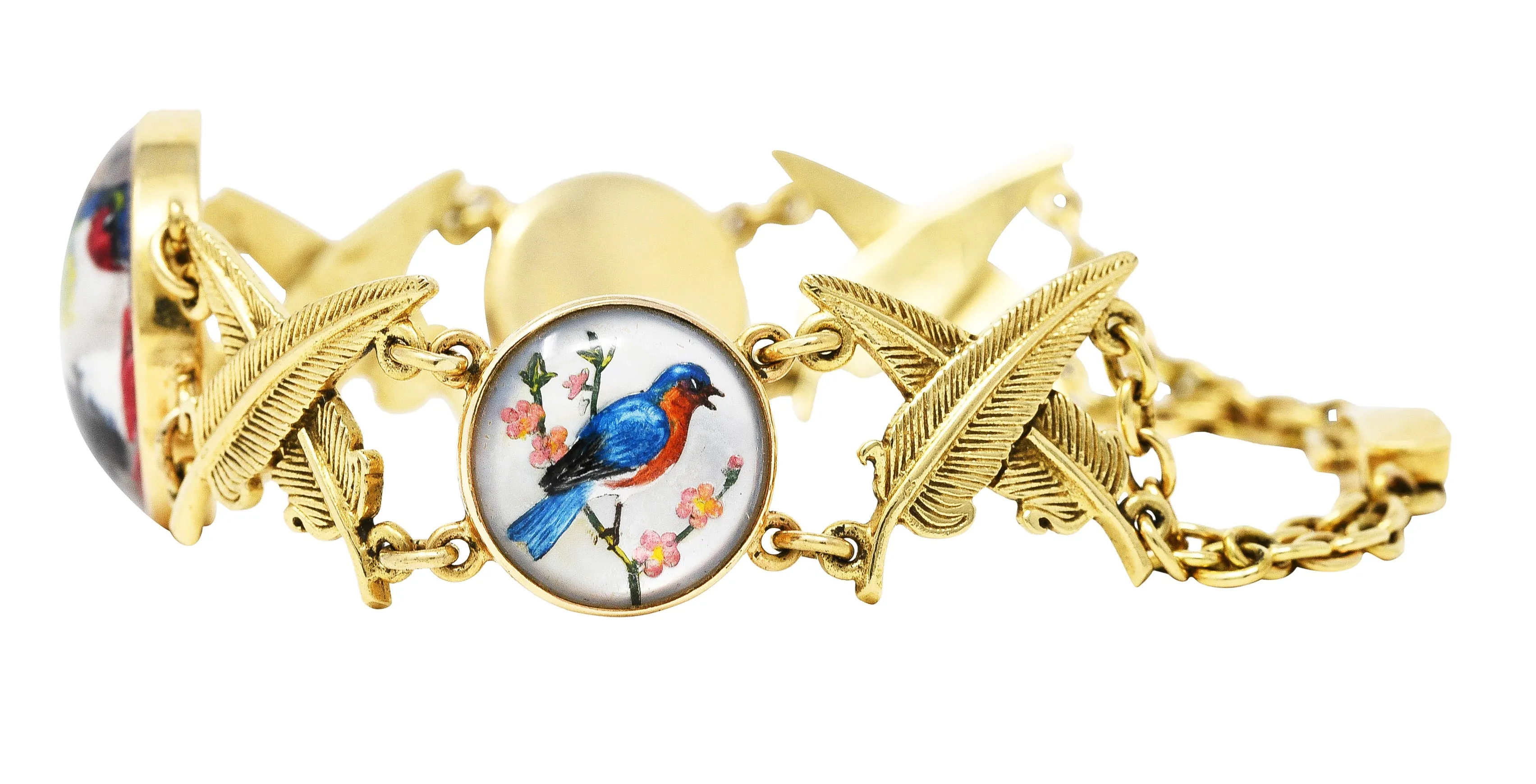 Carter Gough Essex Crystal Quartz 14 Karat Yellow Gold Feather Bird Themed Vintage Link Bracelet