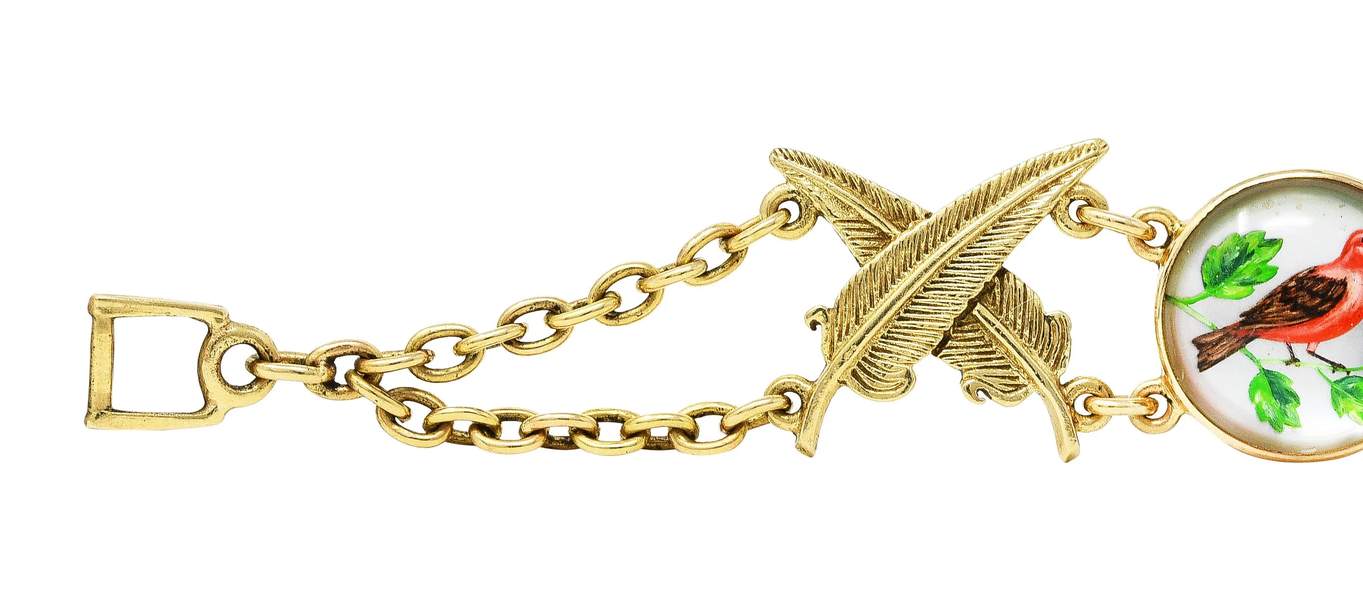Carter Gough Essex Crystal Quartz 14 Karat Yellow Gold Feather Bird Themed Vintage Link Bracelet