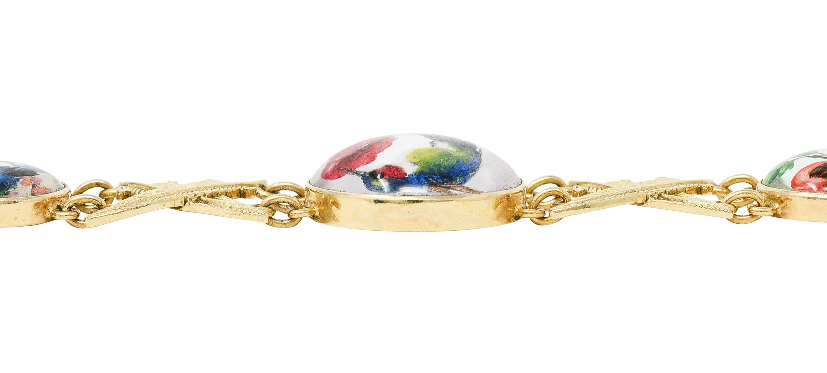 Carter Gough Essex Crystal Quartz 14 Karat Yellow Gold Feather Bird Themed Vintage Link Bracelet
