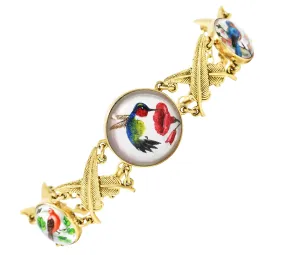 Carter Gough Essex Crystal Quartz 14 Karat Yellow Gold Feather Bird Themed Vintage Link Bracelet