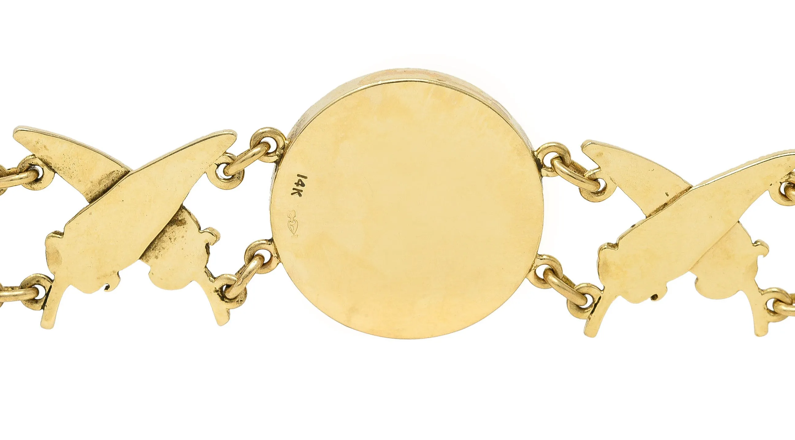 Carter Gough Essex Crystal Quartz 14 Karat Yellow Gold Feather Bird Themed Vintage Link Bracelet