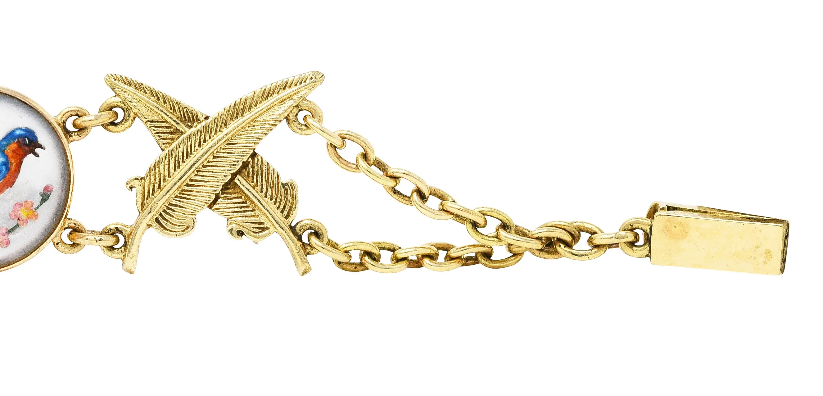 Carter Gough Essex Crystal Quartz 14 Karat Yellow Gold Feather Bird Themed Vintage Link Bracelet