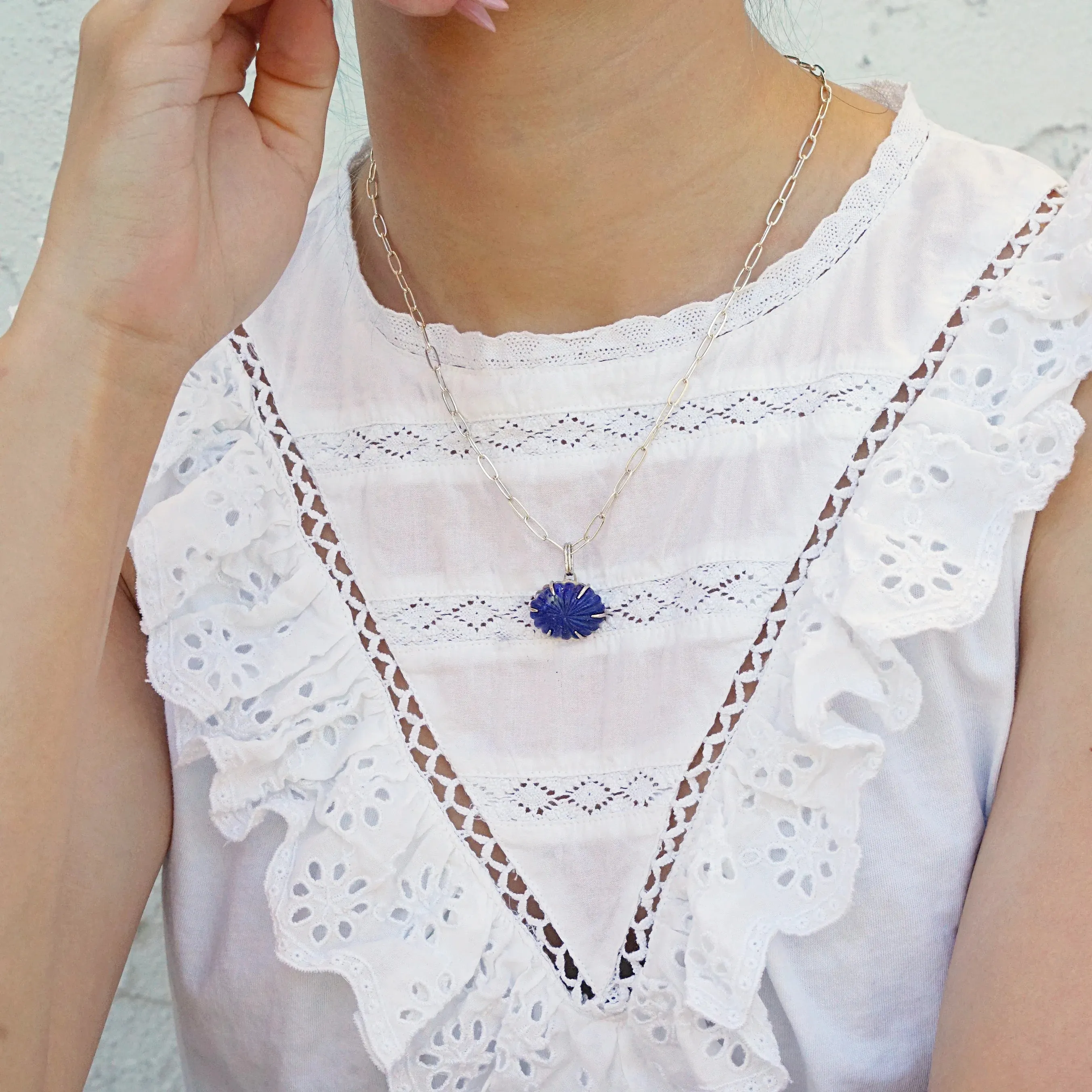 Carved Lapis Lazuli Charm Pendant Necklace