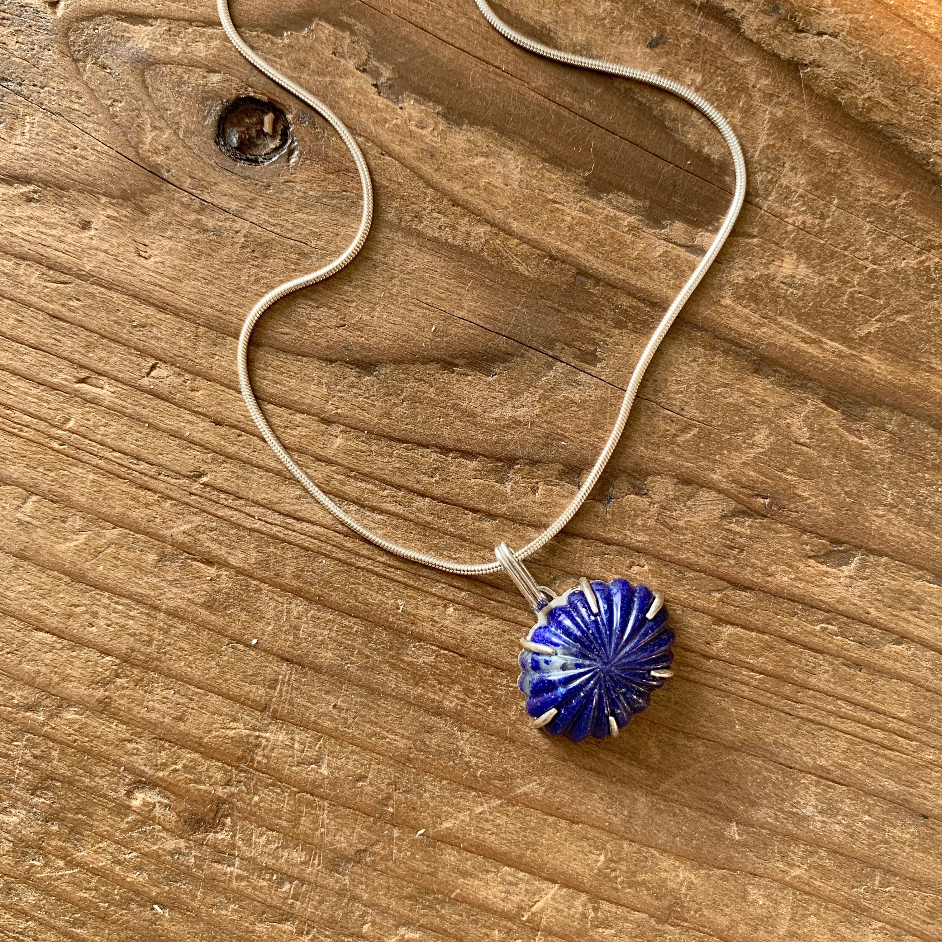 Carved Lapis Lazuli Charm Pendant Necklace