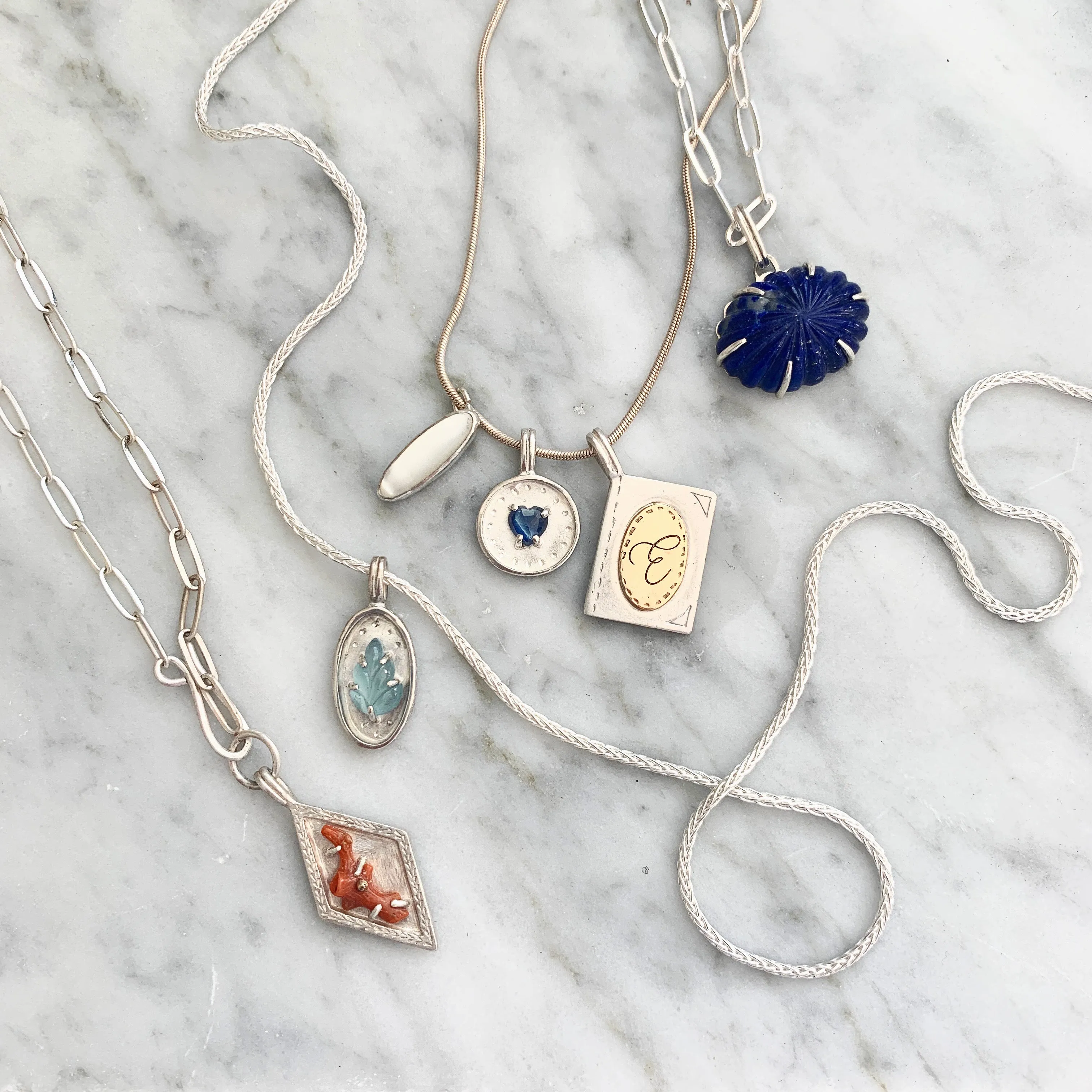 Carved Lapis Lazuli Charm Pendant Necklace