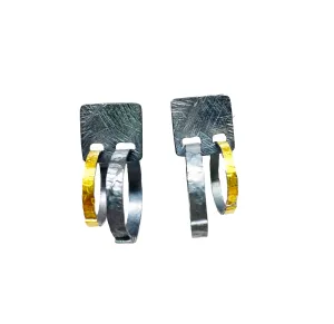 Carved Square Post with Double Hoop Earrings by Heather Guidero