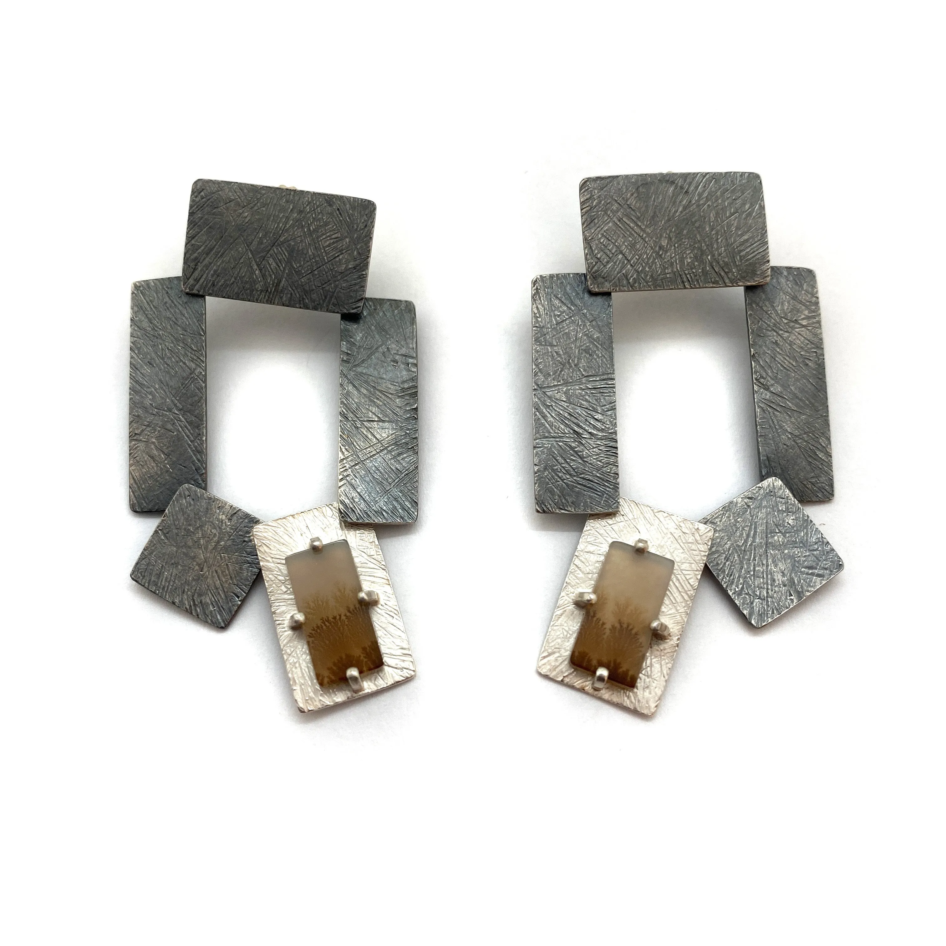 Carved Tab Link Earrings - Oxidized
