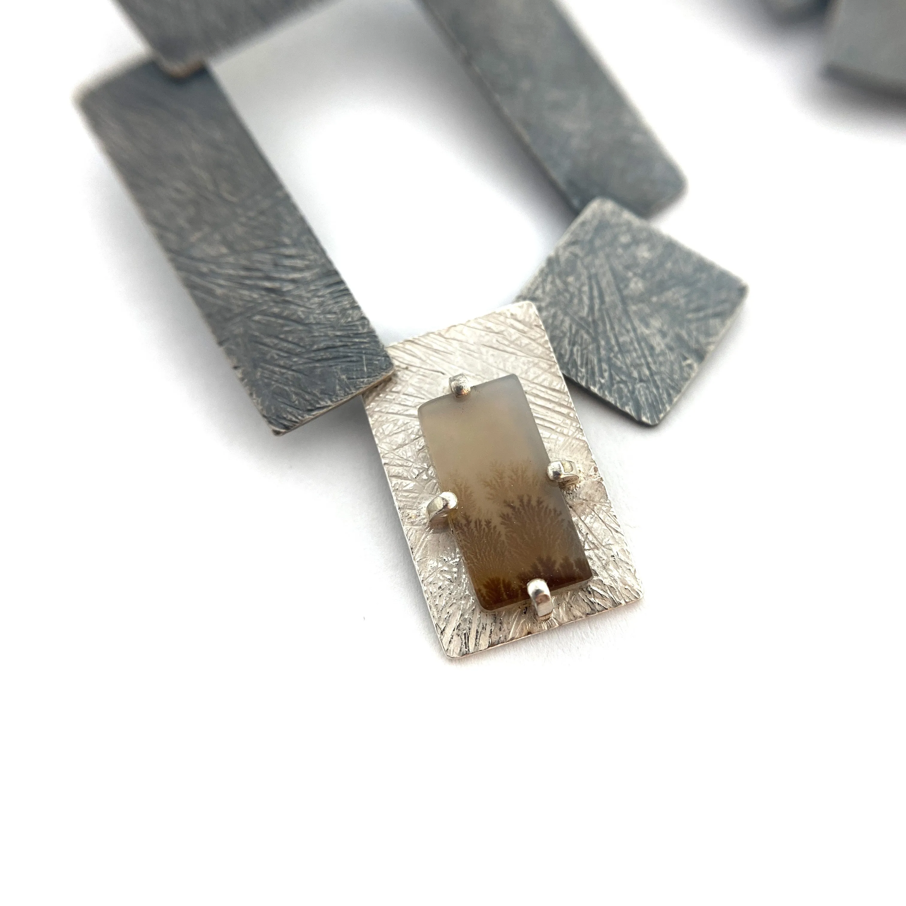 Carved Tab Link Earrings - Oxidized