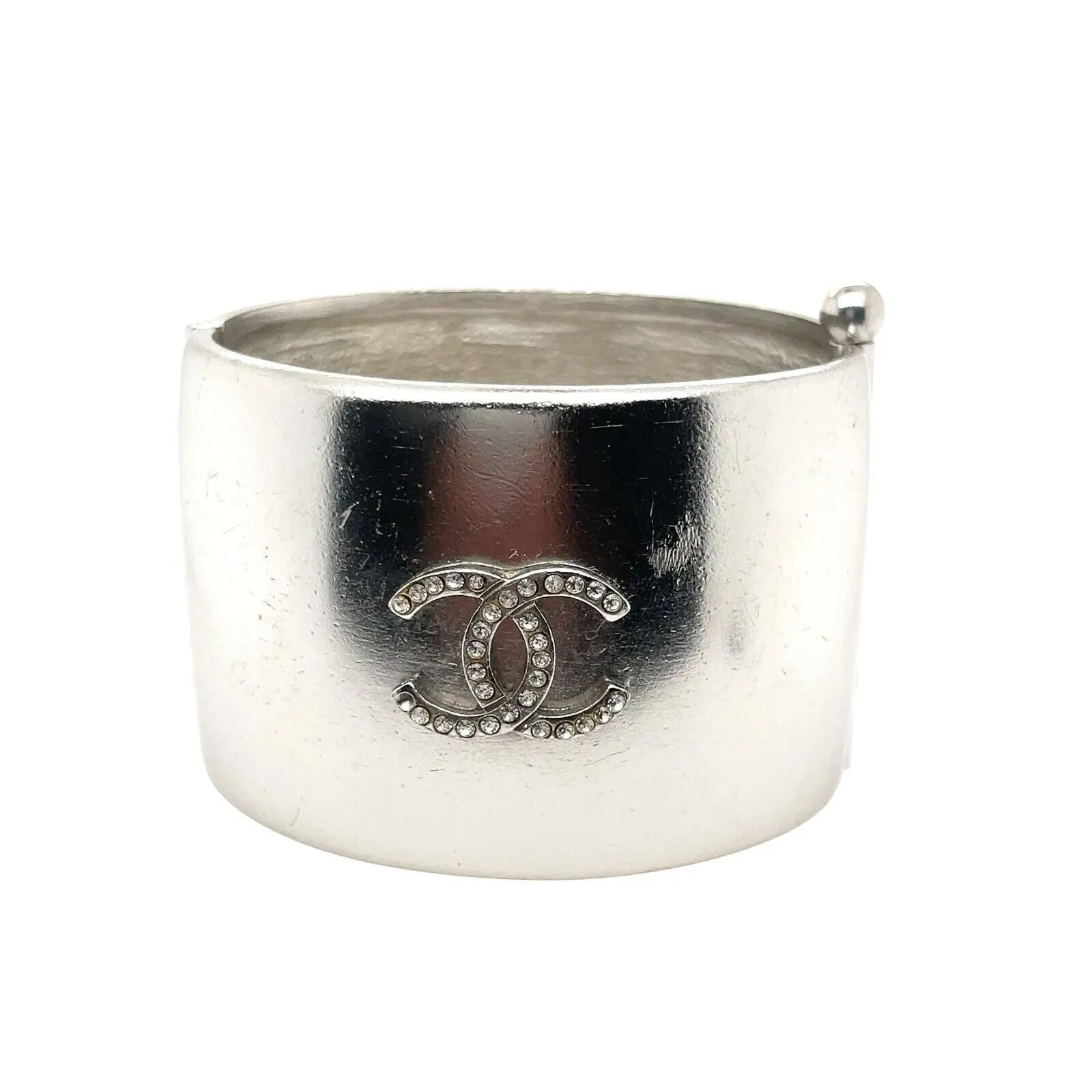 CHANEL - 02C Millennium Silvered Cuff - Enamel Multicolor Circles - CC Logo - OS