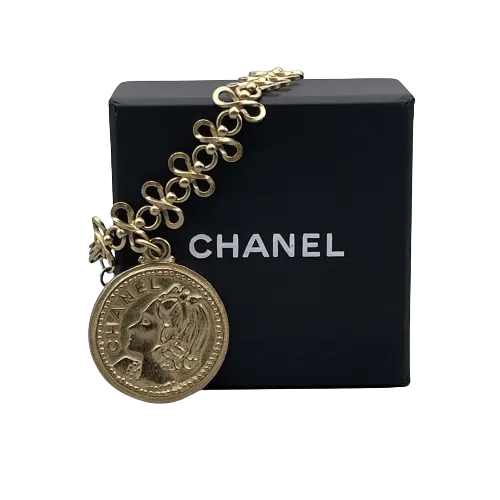 CHANEL - Vintage 03P Side Portrait '5' Medallion Chain Gold 'CHANEL' Bracelet