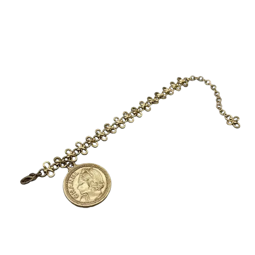 CHANEL - Vintage 03P Side Portrait '5' Medallion Chain Gold 'CHANEL' Bracelet