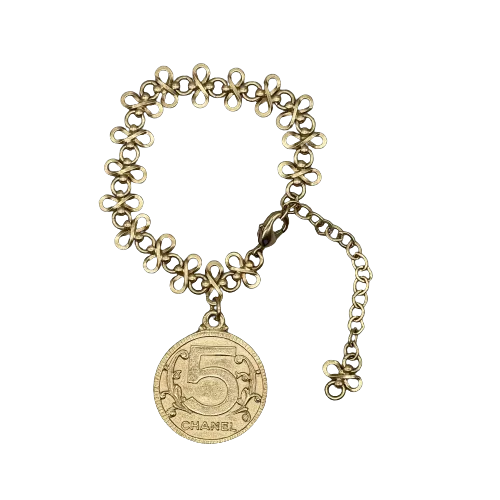 CHANEL - Vintage 03P Side Portrait '5' Medallion Chain Gold 'CHANEL' Bracelet