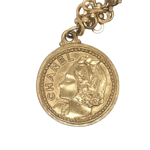 CHANEL - Vintage 03P Side Portrait '5' Medallion Chain Gold 'CHANEL' Bracelet