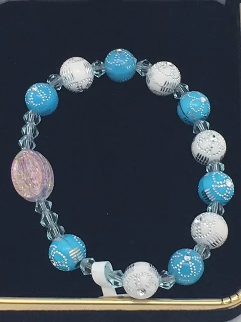 Children's Rosary Bracelet Blue with Flower Accents